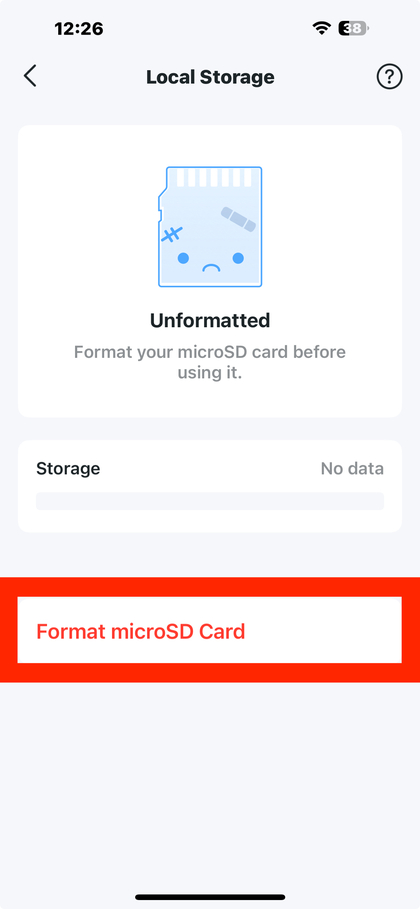 Indstilling for formatering af SD-kort i Tapo app