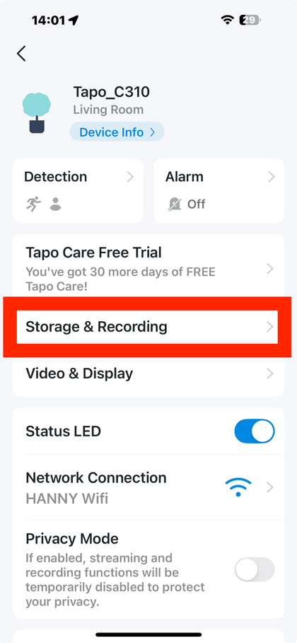 Navegar at&eacute; as configura&ccedil;&otilde;es de Armazenamento e Grava&ccedil;&atilde;o