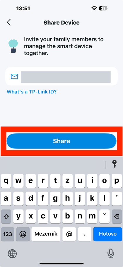 Exemplo de envio de um convite para Tapo Link C310