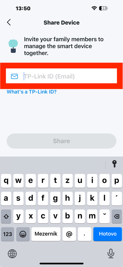 Captura de tela mostrando onde inserir o TP-Link ID
