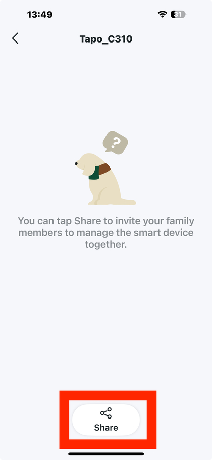 Captura de tela mostrando onde compartilhar o dispositivo