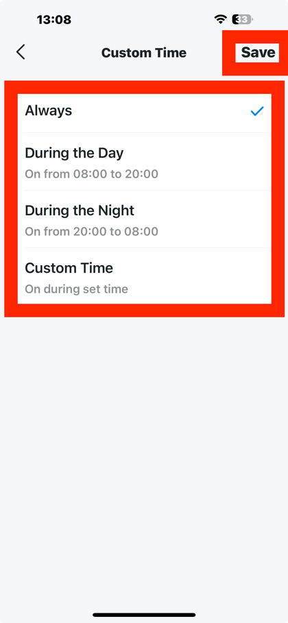 Indstillinger for notifikationsplanl&aelig;gning i Tapo app