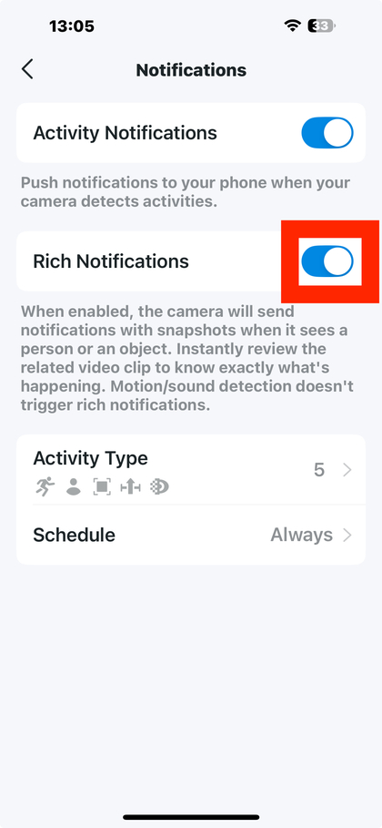 Rig notifikationsindstilling i Tapo app