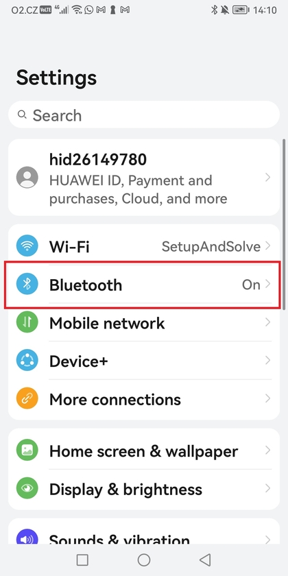 Navigace do nastaven&iacute; Bluetooth v syst&eacute;mu Android