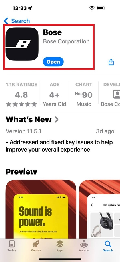 Installerer Bose App