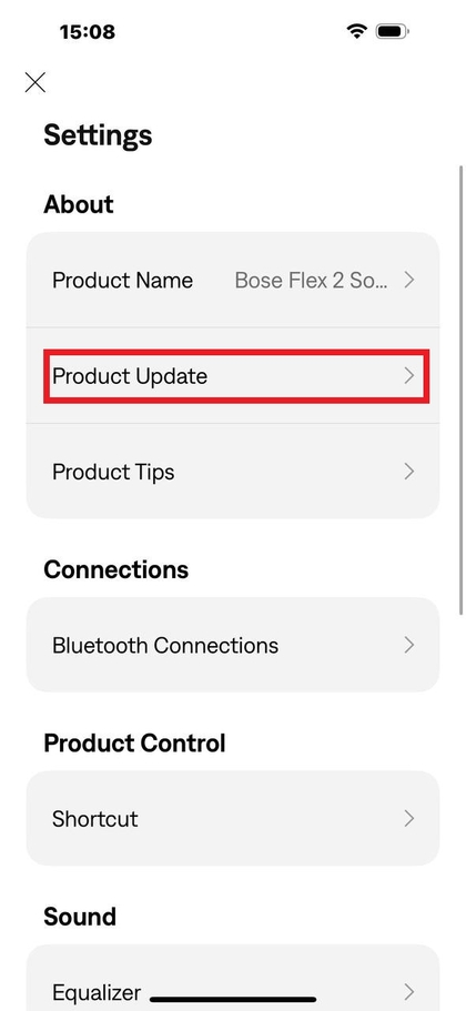 Produktoppdatering i Bose-appen