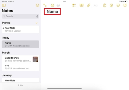 Imenovanje bilje&scaron;ke na iPadu