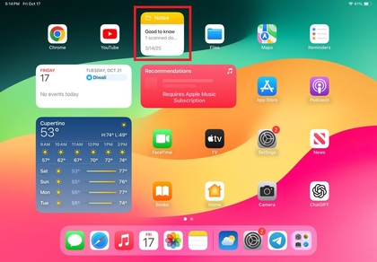 Ikona aplikacije Notes na iPadu