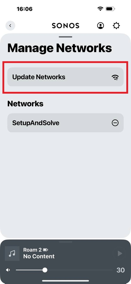 Chaguo la sasisho la mtandao katika programu ya Sonos