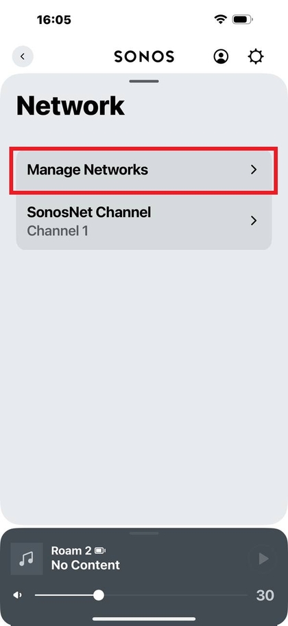 Chaguo la sasisho la mtandao katika programu ya Sonos