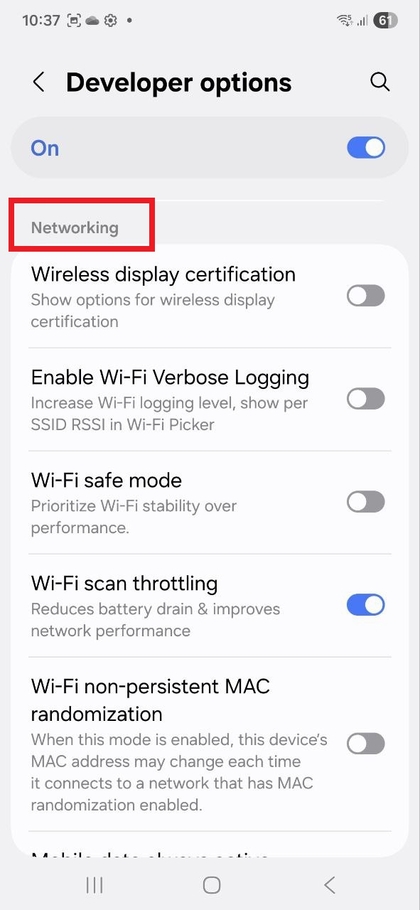 Gjetja e Seksionit t&euml; Rrjet&euml;zimit n&euml; Opsionet e Zhvilluesit