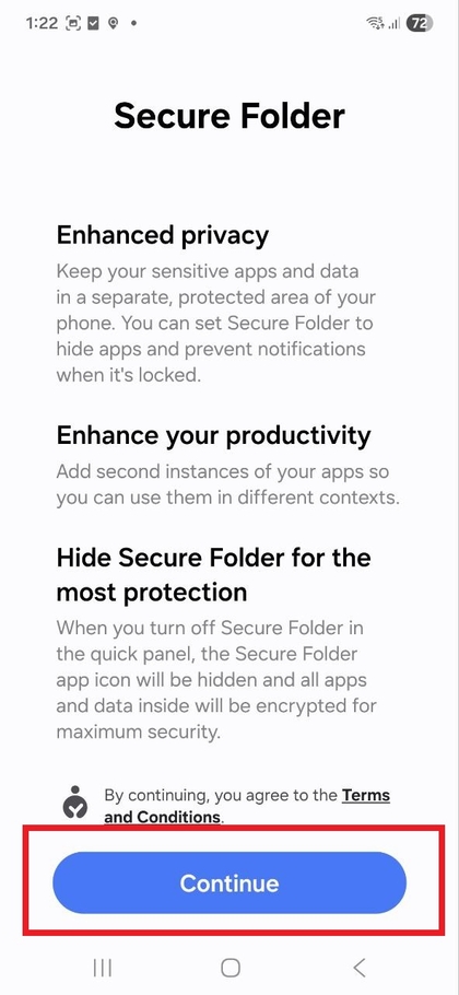 Zaslon za nastavitev Varne mape