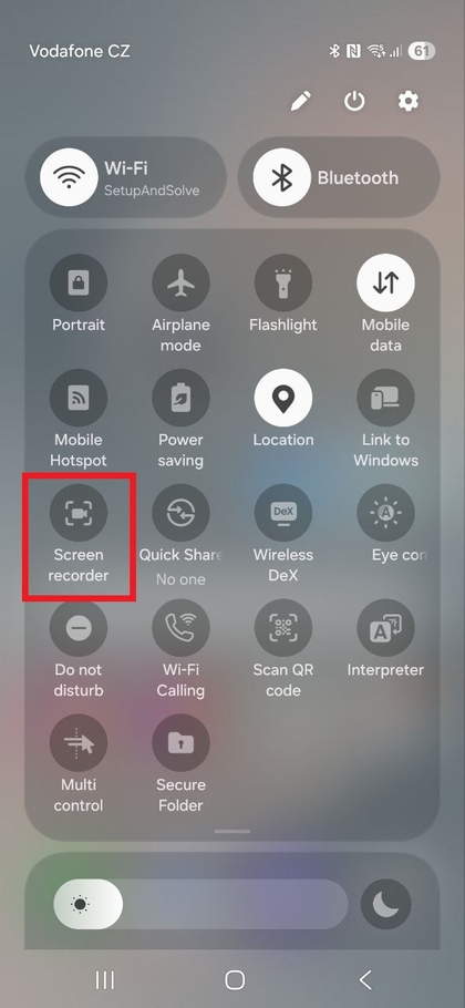 Icono de grabador de pantalla en la configuraci&oacute;n r&aacute;pida