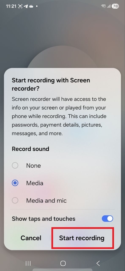 Comenzar a grabar la pantalla en el Samsung Galaxy S25 FE