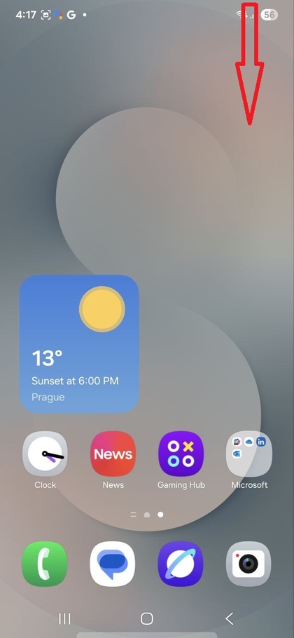 Telezesha kidole chini kutoka kona ya juu kufikia Mipangilio ya Haraka