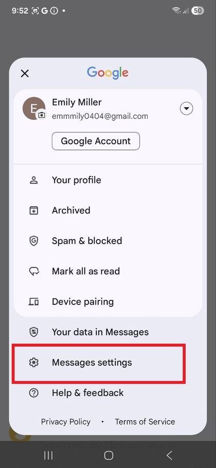 Opsi Pengaturan Pesan