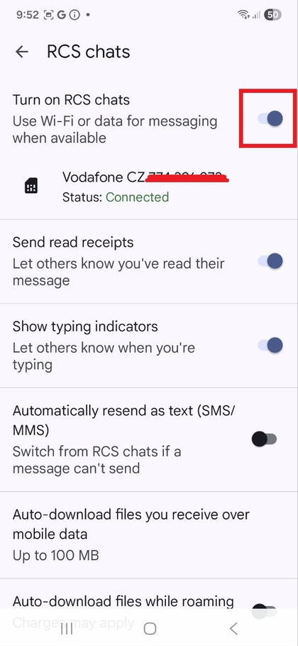 Tombol alih Obrolan RCS