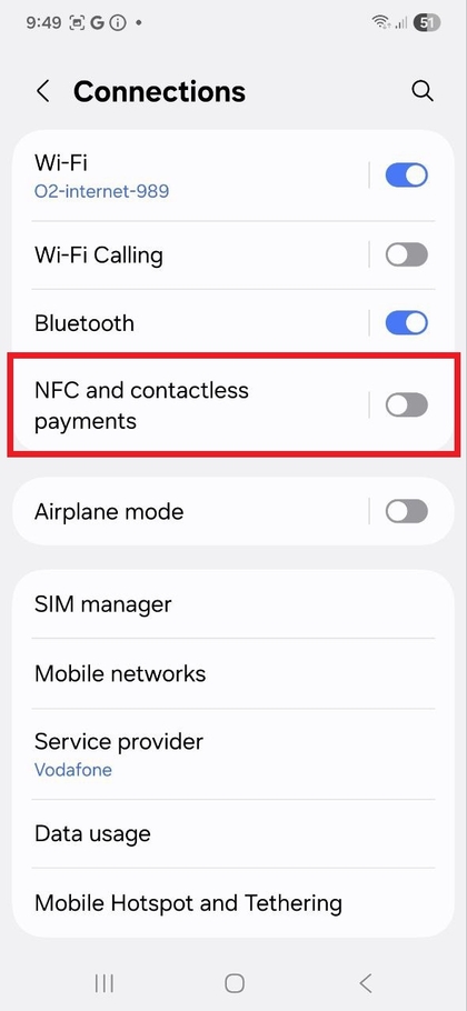 A Selecionar a op&ccedil;&atilde;o NFC e Pagamentos Contactless