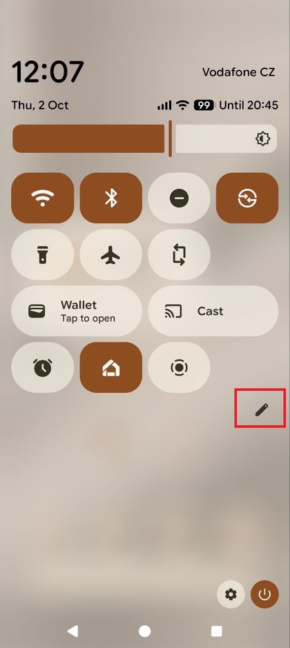 Panneau des Param&egrave;tres rapides avec l'ic&ocirc;ne de modification en forme de crayon mise en &eacute;vidence.