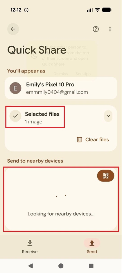 La feuille de partage Android avec le bouton Quick Share mis en &eacute;vidence.