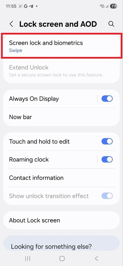 Pomaknite se do Zaklepanje zaslona in biometrija