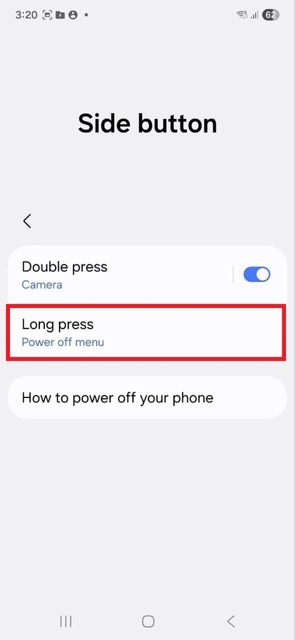 Setting the power button to bring up the power off menu