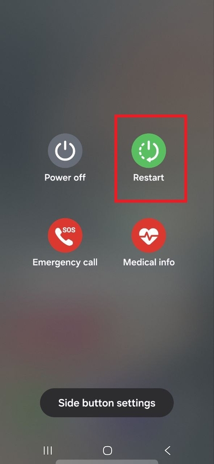 Power off menu on Samsung Galaxy S25 FE