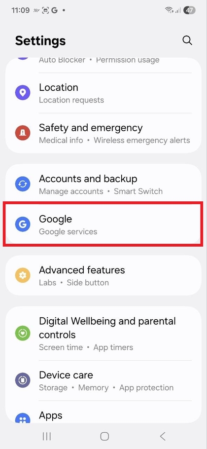 Accedi alle Impostazioni Google su Samsung Galaxy S25 FE