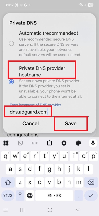 Inserisci Indirizzo DNS Adguard