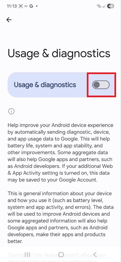 Disattiva Utilizzo e Diagnostica