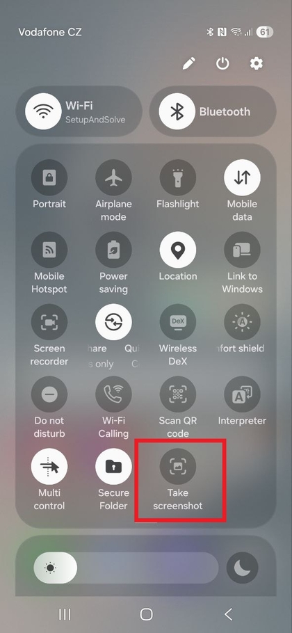 Op&ccedil;&atilde;o de screenshot no painel de notifica&ccedil;&atilde;o