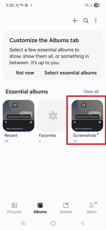 &Aacute;lbum de screenshots dentro da Galeria no Samsung Galaxy S25 FE