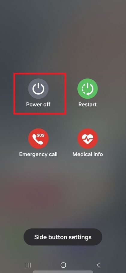 Confirmation to shutdown Samsung Galaxy S25 FE from power menu
