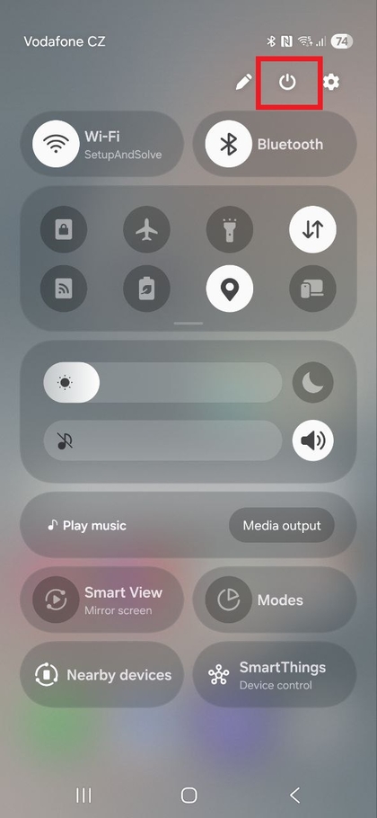 Power icon in control center on Samsung Galaxy S25 FE