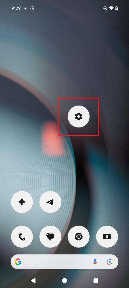 Domovsk&aacute; obrazovka Nothing Phone (3) zobrazuj&uacute;ca ikonu aplik&aacute;cie Nastavenia. 