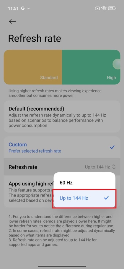 Attivazione della frequenza di aggiornamento a 144Hz su Xiaomi 15T Pro