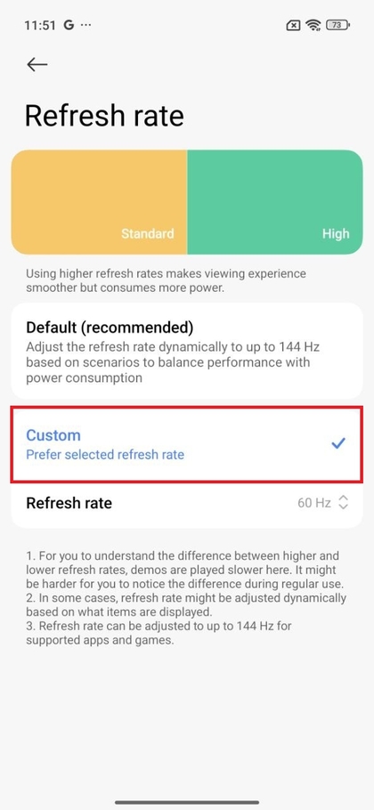 Opzione Frequenza di Aggiornamento Personalizzata su Xiaomi 15T Pro