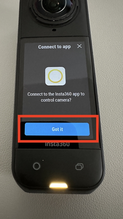 Successful connection confirmation in INSTA360 app