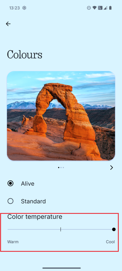 O controlo deslizante de temperatura da cor movido para a esquerda (cores mais quentes) mostrando a mudan&ccedil;a visual na janela de pr&eacute;-visualiza&ccedil;&atilde;o.