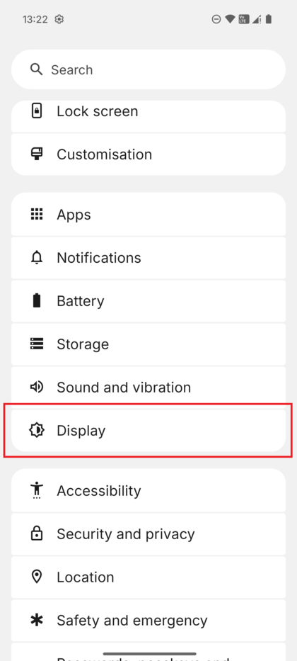 A sec&ccedil;&atilde;o Ecr&atilde; dentro das defini&ccedil;&otilde;es do Nothing Phone (3).