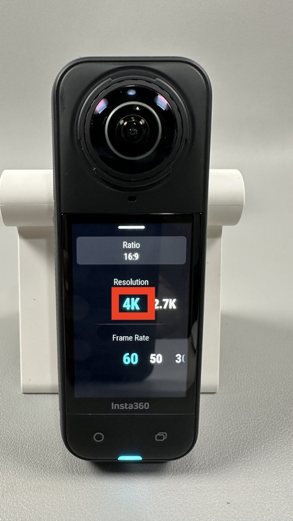 Selecting 4K resolution on INSTA360 X5