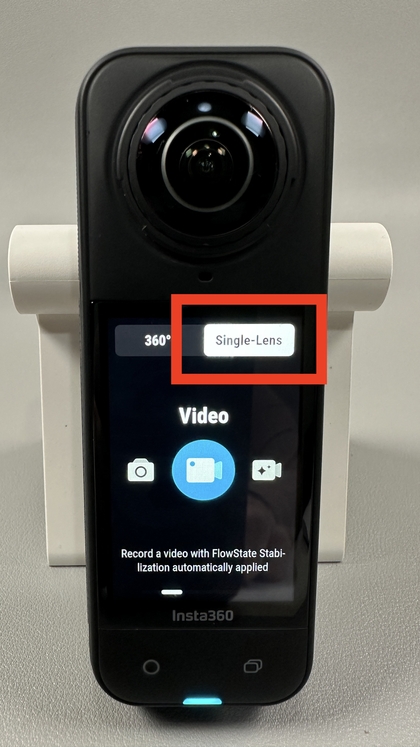 Selecting single lens mode on INSTA360 X5