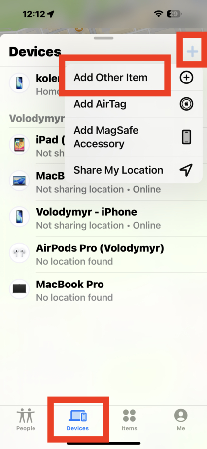 Adăugarea altui element &icirc;n Apple Find My