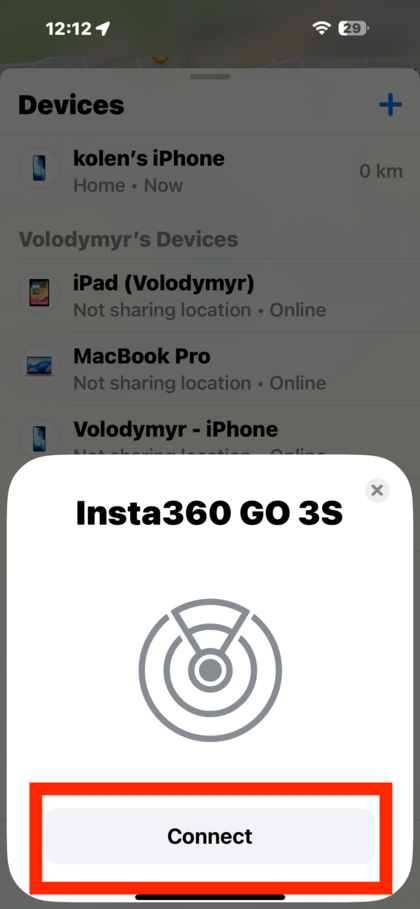 Conectarea Insta360 GO 3S &icirc;n Apple Find My