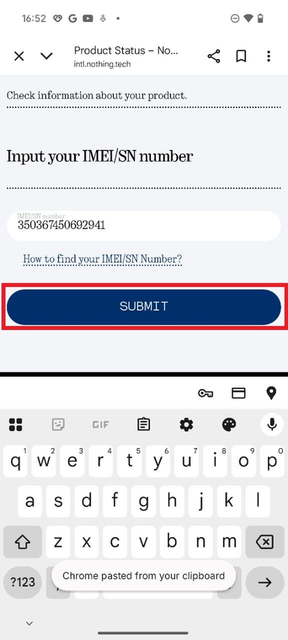 P&aacute;gina de verifica&ccedil;&atilde;o online para Nothing Phone