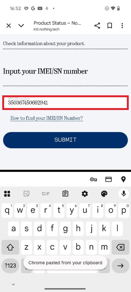 P&aacute;gina de verifica&ccedil;&atilde;o online para Nothing Phone