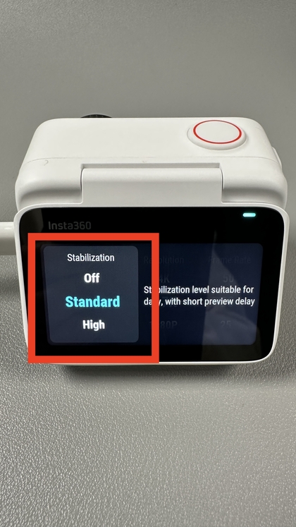Selecione o n&iacute;vel de estabiliza&ccedil;&atilde;o na Insta360 GO 3S