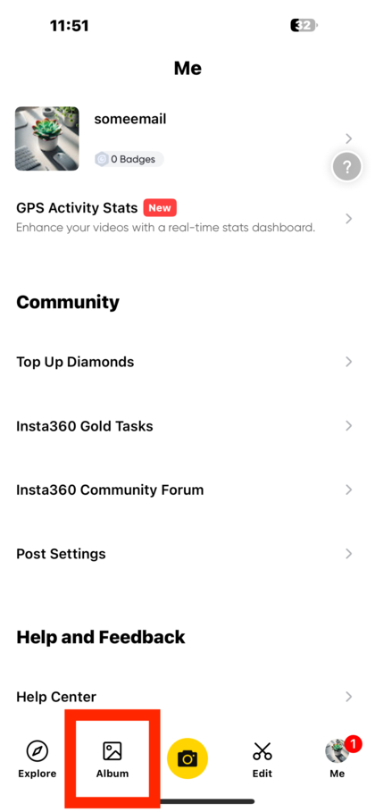 Insta360 mobilalkalmaz&aacute;s album szekci&oacute;
