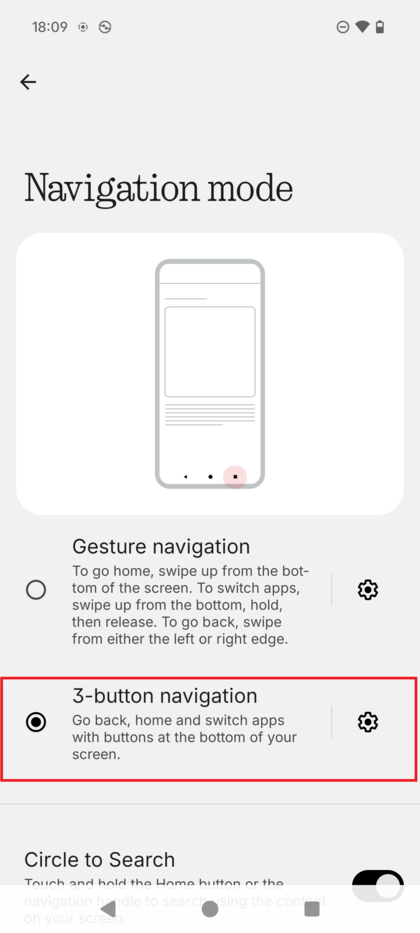 Izbira možnosti navigacije s 3 gumbi.