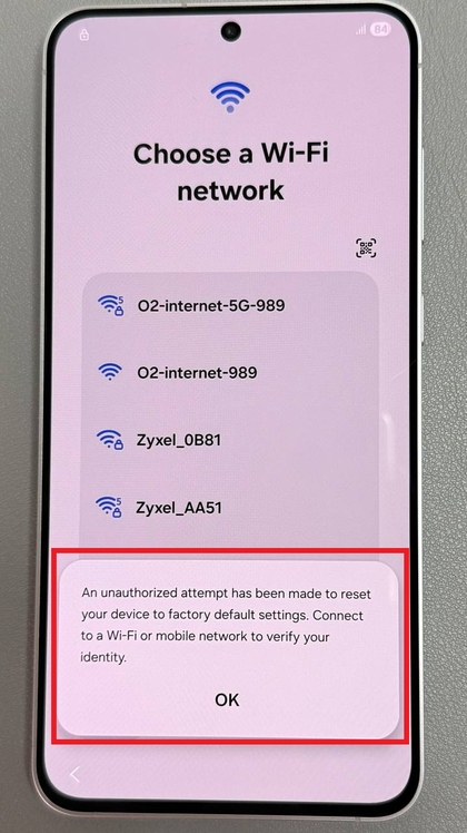 Unauthorized attempt on Samsung Galaxy S25 FE
